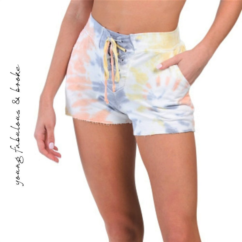 NWT YOUNG FABULOUS & BROKE Tie Dye Cotton Frayed Cuffs Solar Shorts